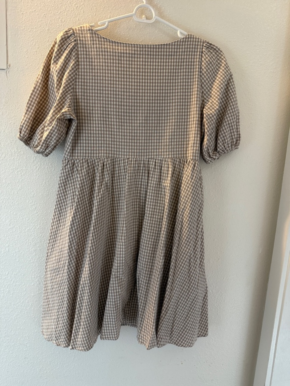 Mod Ref Beige Gingham Puff Sleeve Babydoll Dress - Picture 4 of 4